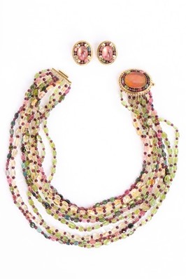 Lot 91 - A Goossens multi-strand hardstone beaded...