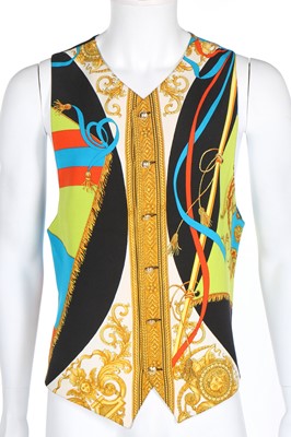 Lot 199 - A man's Versace printed silk crêpe waistcoat, 1980s