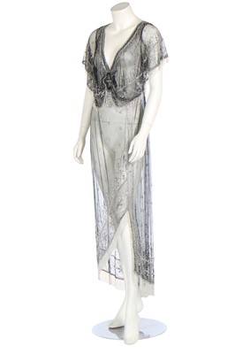 Lot 398 - An embroidered black tulle over-dress, circa 1914