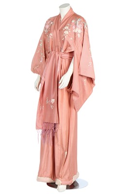 Lot 371 - An embroidered pale pink silk kimono, Japanese for the European market, 1920s