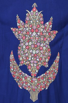 Lot 448 - An embroidered blue wool kaftan, Indian, probably 1950s