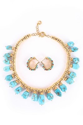 Lot 96 - A Goossens turquoise and gilt metal necklace,...