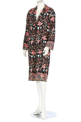 Lot 359 - A floral embroidered black crêpe coat, late 1920s-early 30s