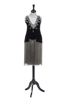 Lot 389 - A black velvet flapper dress, circa 1925