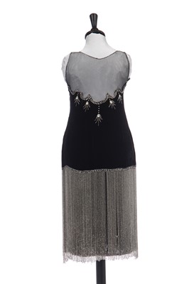 Lot 389 - A black velvet flapper dress, circa 1925