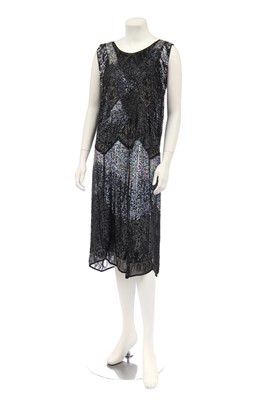 Lot 383 - A sequined black chiffon flapper dress, 1920s