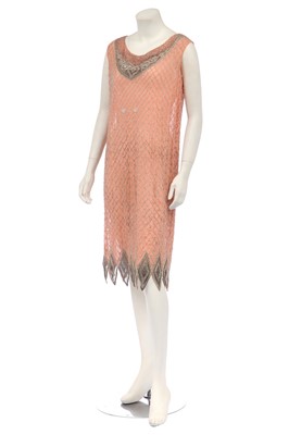 Lot 381 - A beaded peach chiffon flapper dress, circa 1925