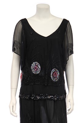 Lot 382 - A black beaded silk-chiffon dress, 1920s