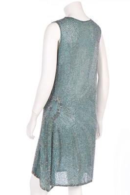 Lot 351 - A beaded teal muslin flapper dress, circa 1925