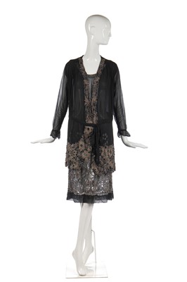 Lot 240 - A good two-piece ensemble of embellished and cut-worked black chiffon, 1920s