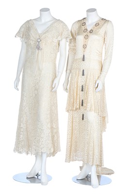 Lot 338 - An organza and ivory tapelace dress, 1930s