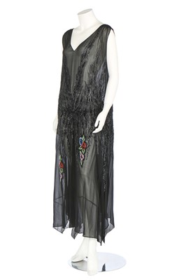 Lot 314 - A sequined black chiffon evening gown in rare larger size, circa 1930