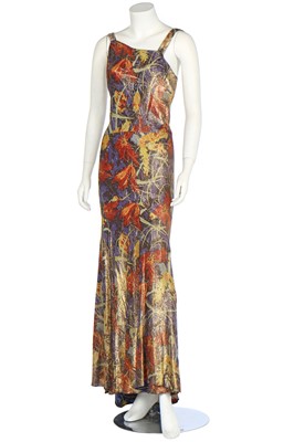 Lot 311 - A floral lamé bias-cut evening gown, 1930s