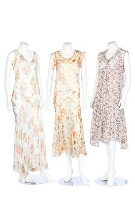 Lot 336 - Three floral printed dresses in chiffon and muslin, 1930s