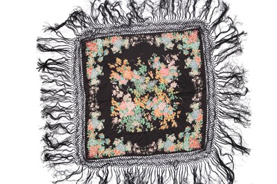 Lot 374 - Three embroidered shawls with silk fringing, 1920s