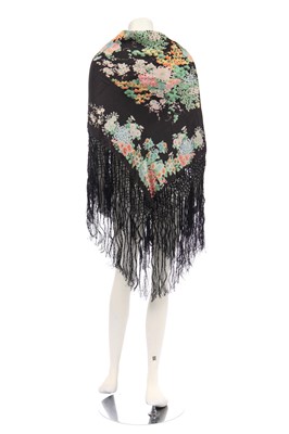 Lot 374 - Three embroidered shawls with silk fringing, 1920s