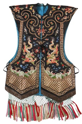 Lot 470 - An embroidered black satin Xaipei, Chinese, late 19th-early 20th century