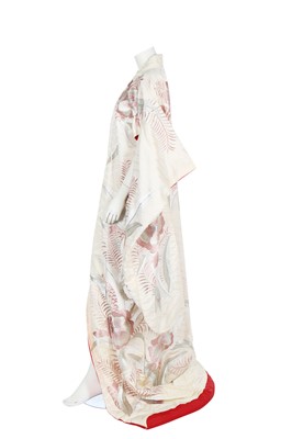 Lot 454 - An embroidered silk damask wedding kimono, Japanese, second half of the 20th century