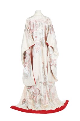Lot 454 - An embroidered silk damask wedding kimono, Japanese, second half of the 20th century