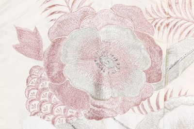 Lot 454 - An embroidered silk damask wedding kimono, Japanese, second half of the 20th century
