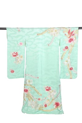 Lot 454 - An embroidered silk damask wedding kimono, Japanese, second half of the 20th century