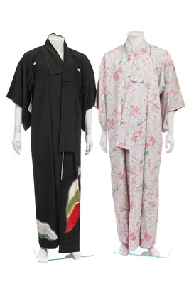 Lot 487 - Six summer kimonos/robes in printed silk or cotton, 20th century