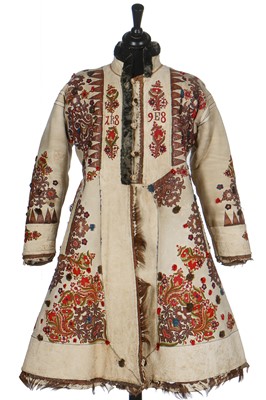 Lot 414 - A rare embroidered leather 'church' or wedding coat, Transylvania, Romania, 1898