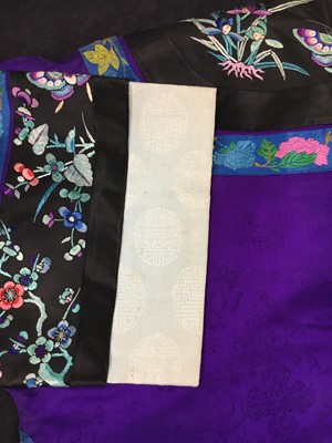 Lot 461 - A violet damask silk informal robe, chang-fu, Chinese, 20th century