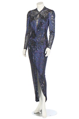 Lot 233 - A Bob Mackie beaded and sequined mesh evening gown, 1980s