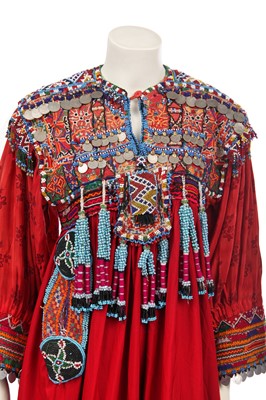 Lot 479 - Two embroidered cotton dresses embellished with coins, Afghan, 1990s