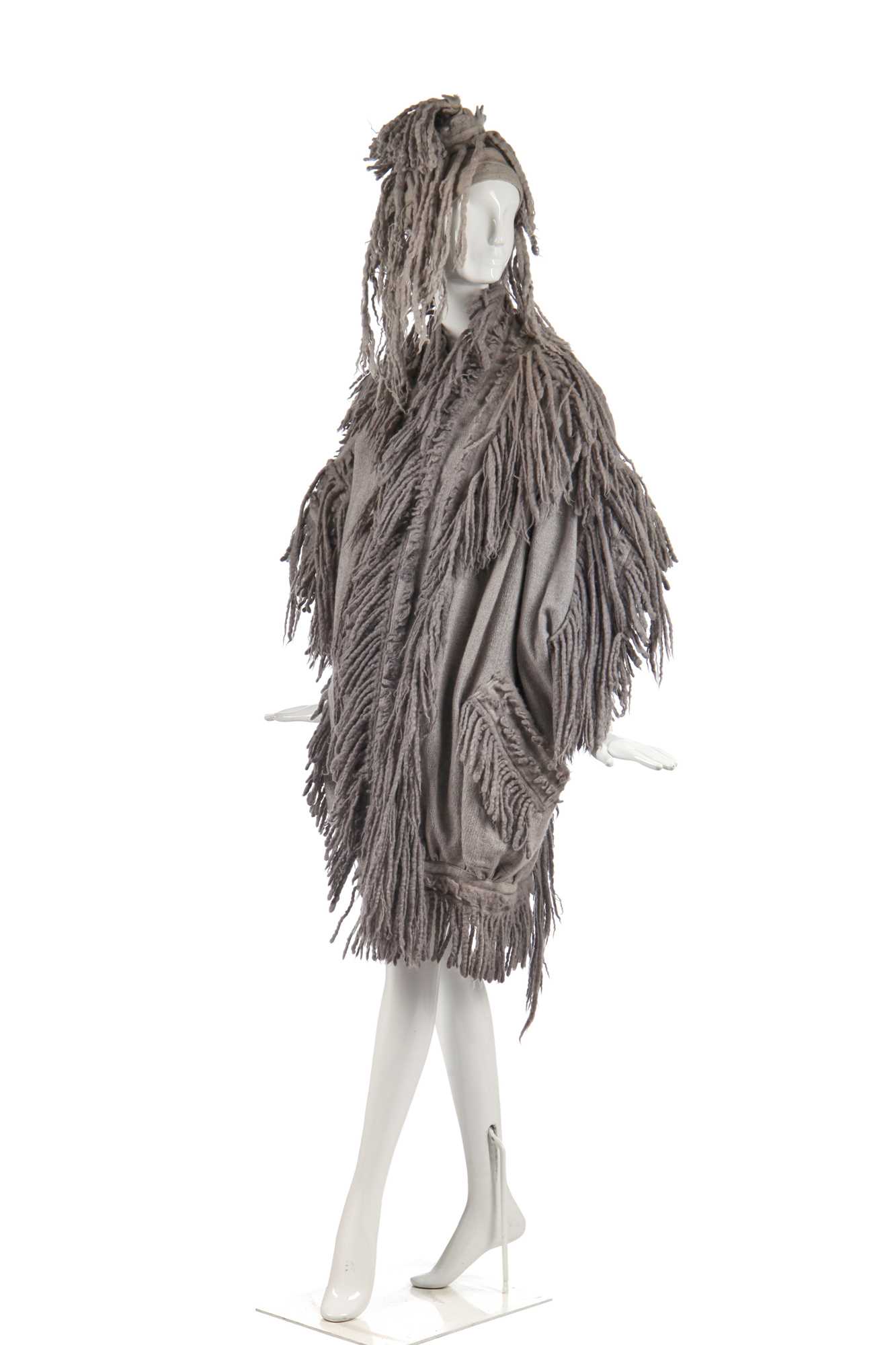 Lot 339 - An Issey Miyake fringed coat and hat, Autumn-Winter, 1985-86