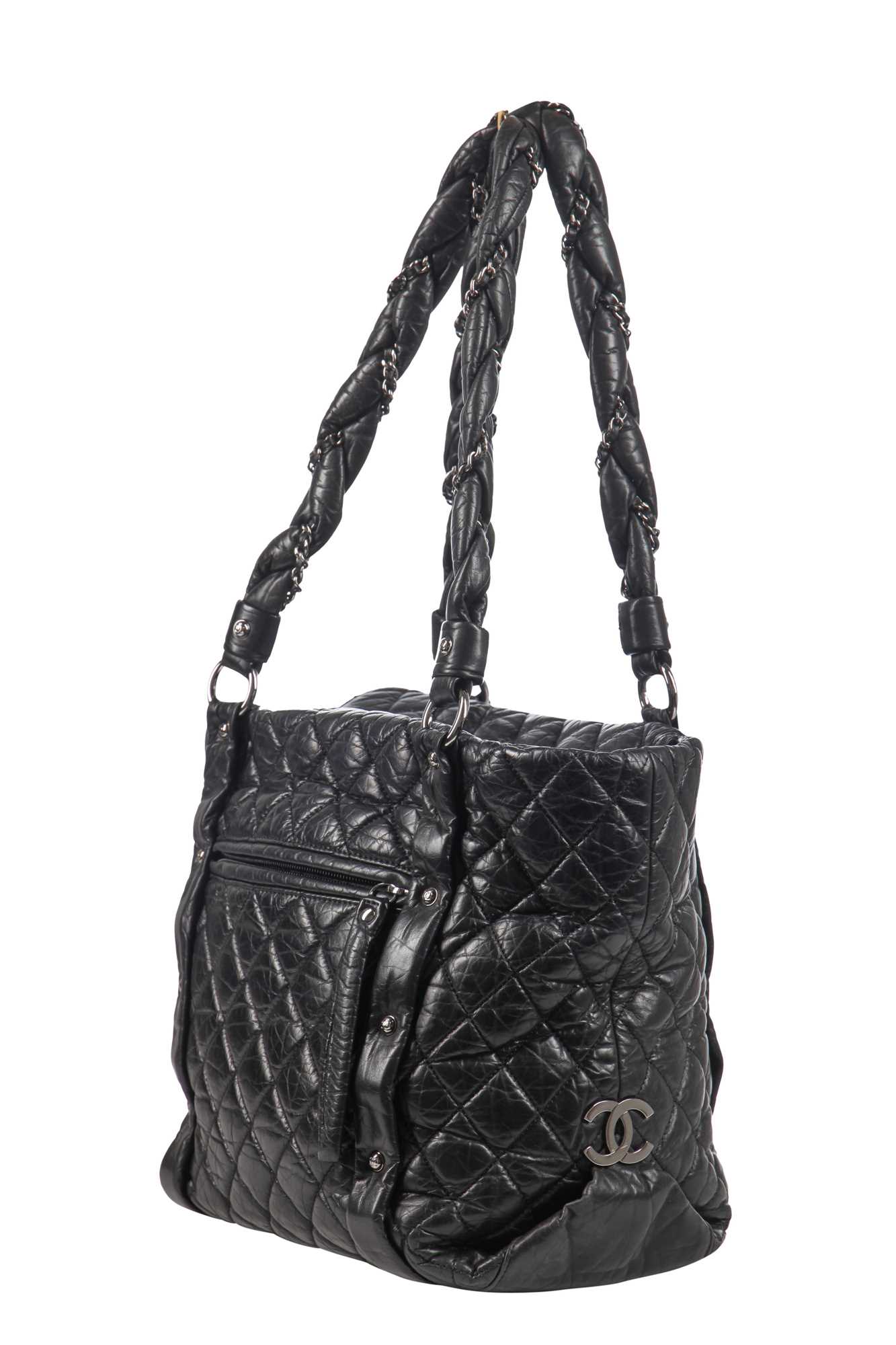 Lot 13 - A Chanel black quilted lambskin leather bag,