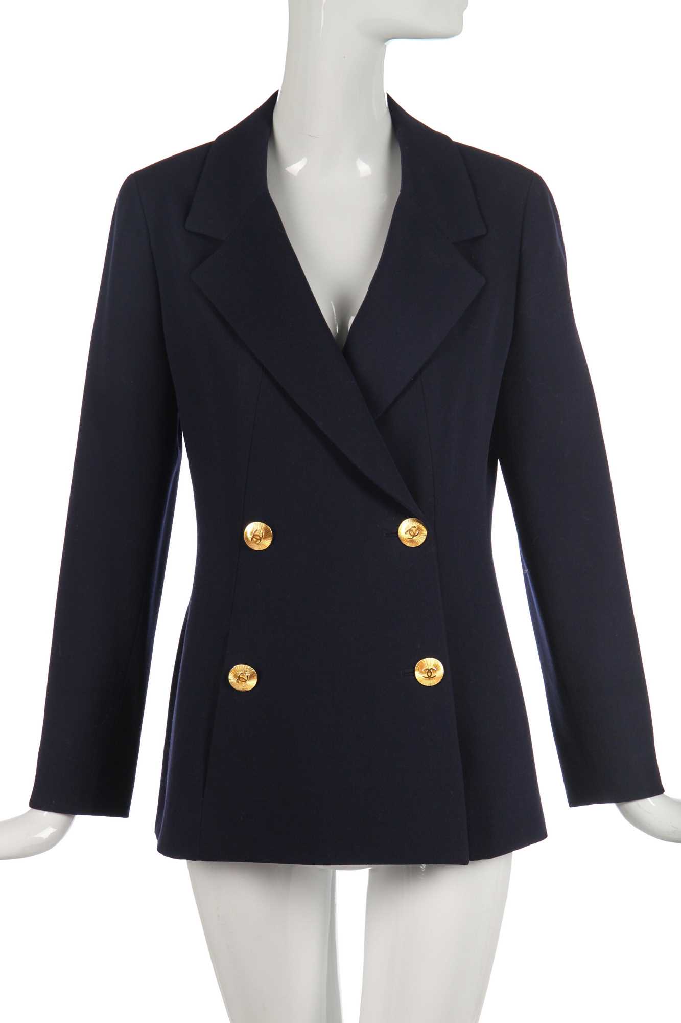 Lot 31 - A Chanel navy wool double-breasted blazer,