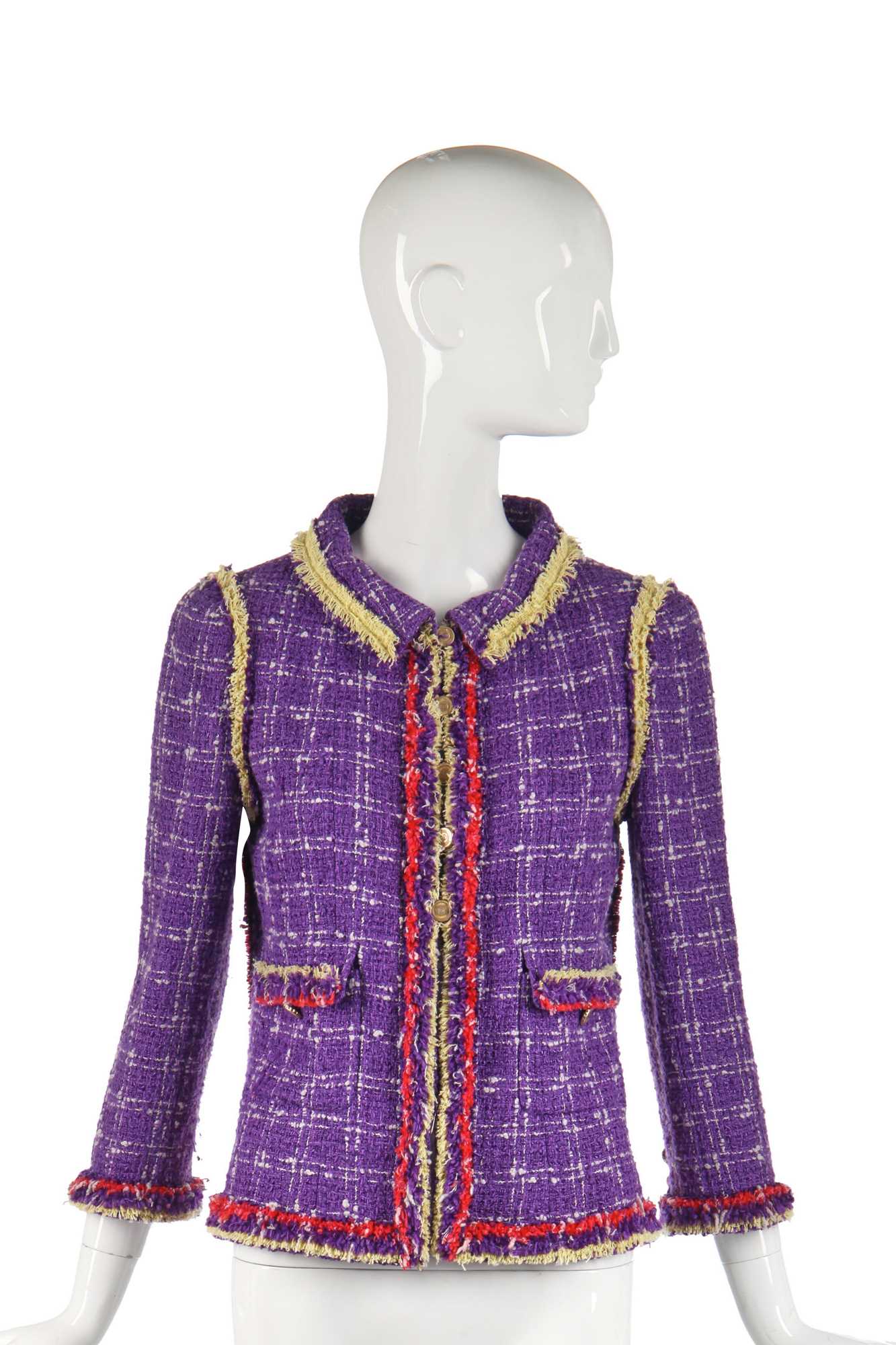 Lot 29 - A Chanel checked purple silk-cotton tweed jacket, Spring-Summer 2006