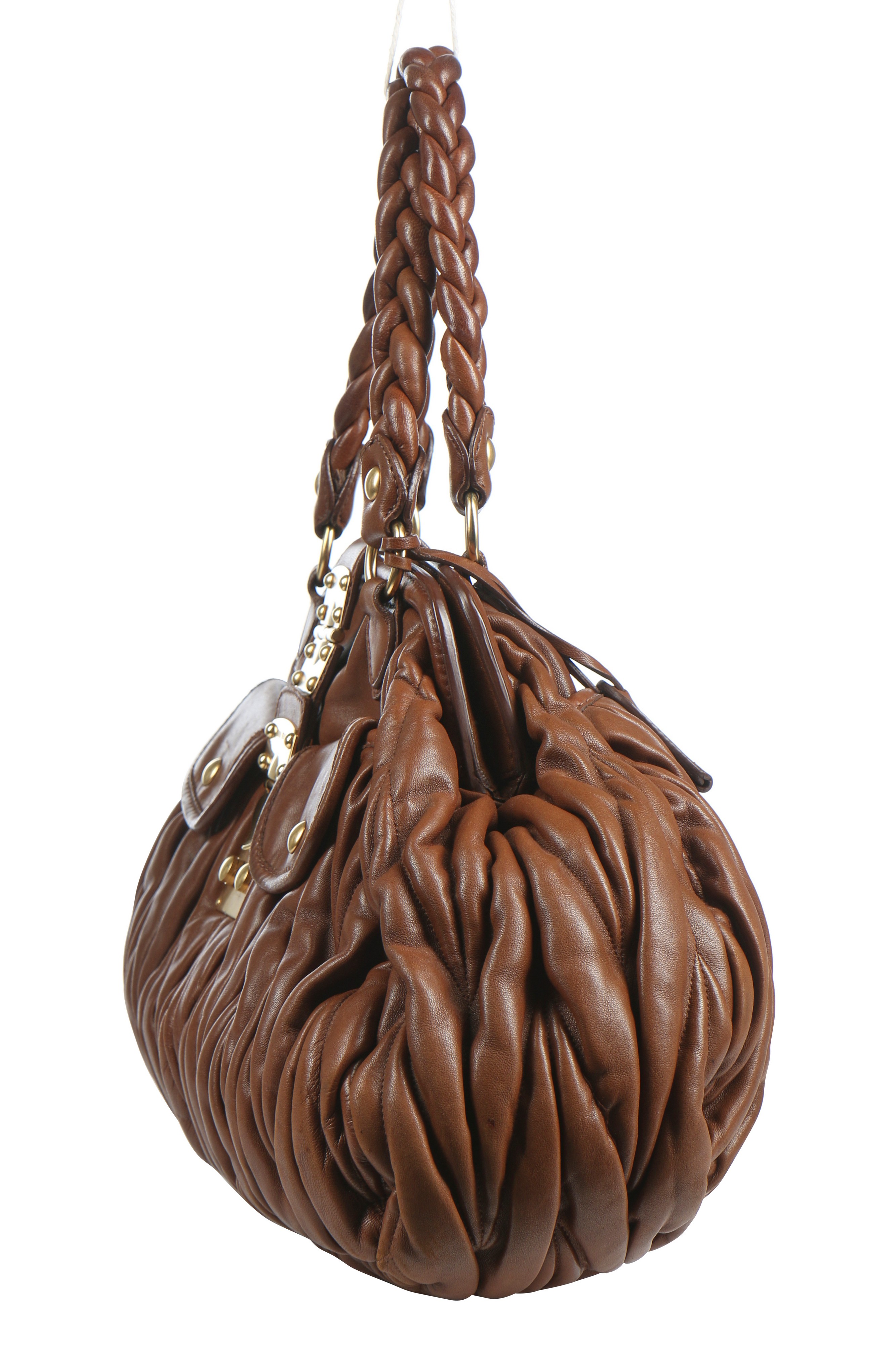 Lot 28 - A Miu Miu ruched brown leather handbag, 2000s-