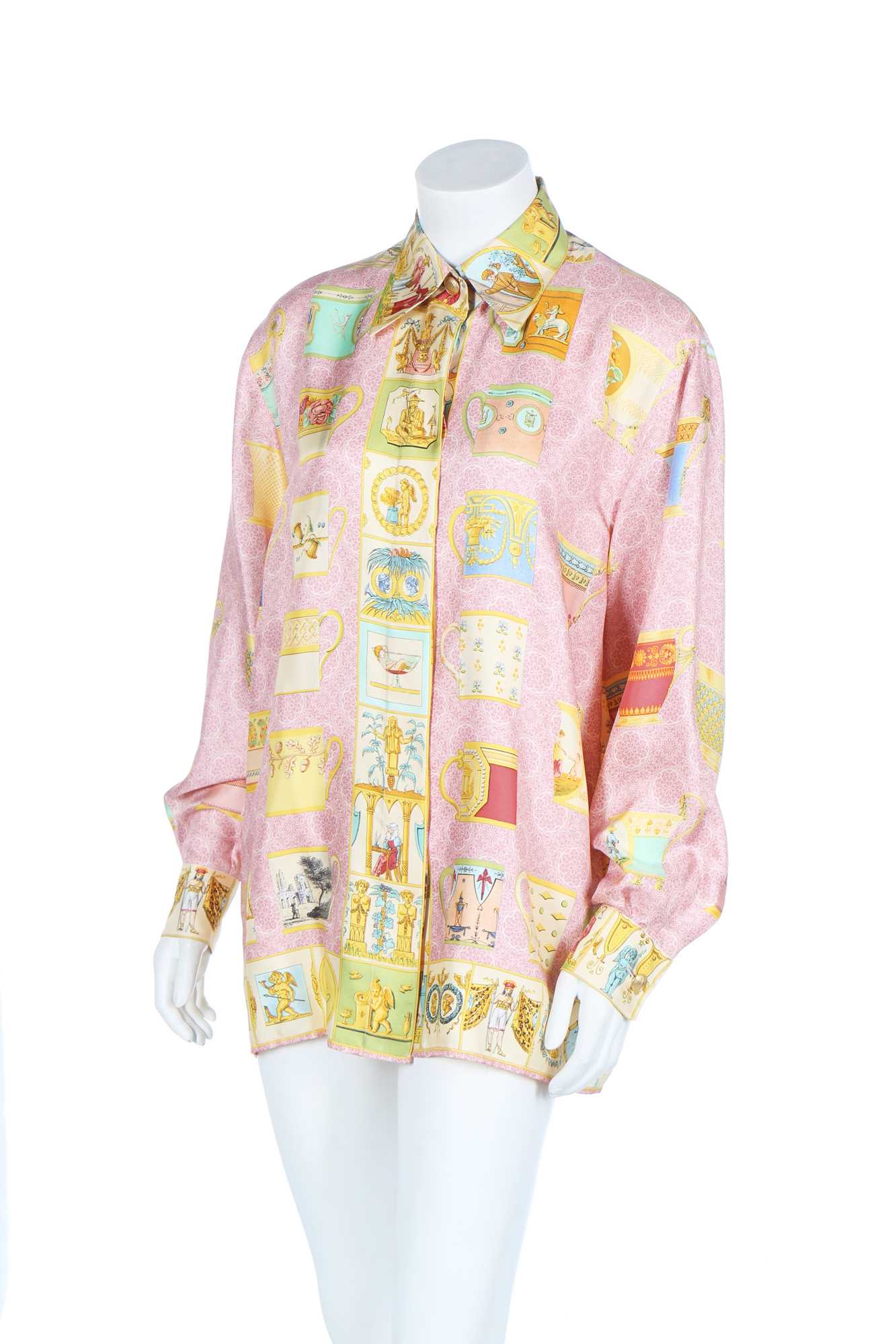 Lot 171 - A Gucci silk shirt printed with ornate 'porcelain' mugs, 1990s