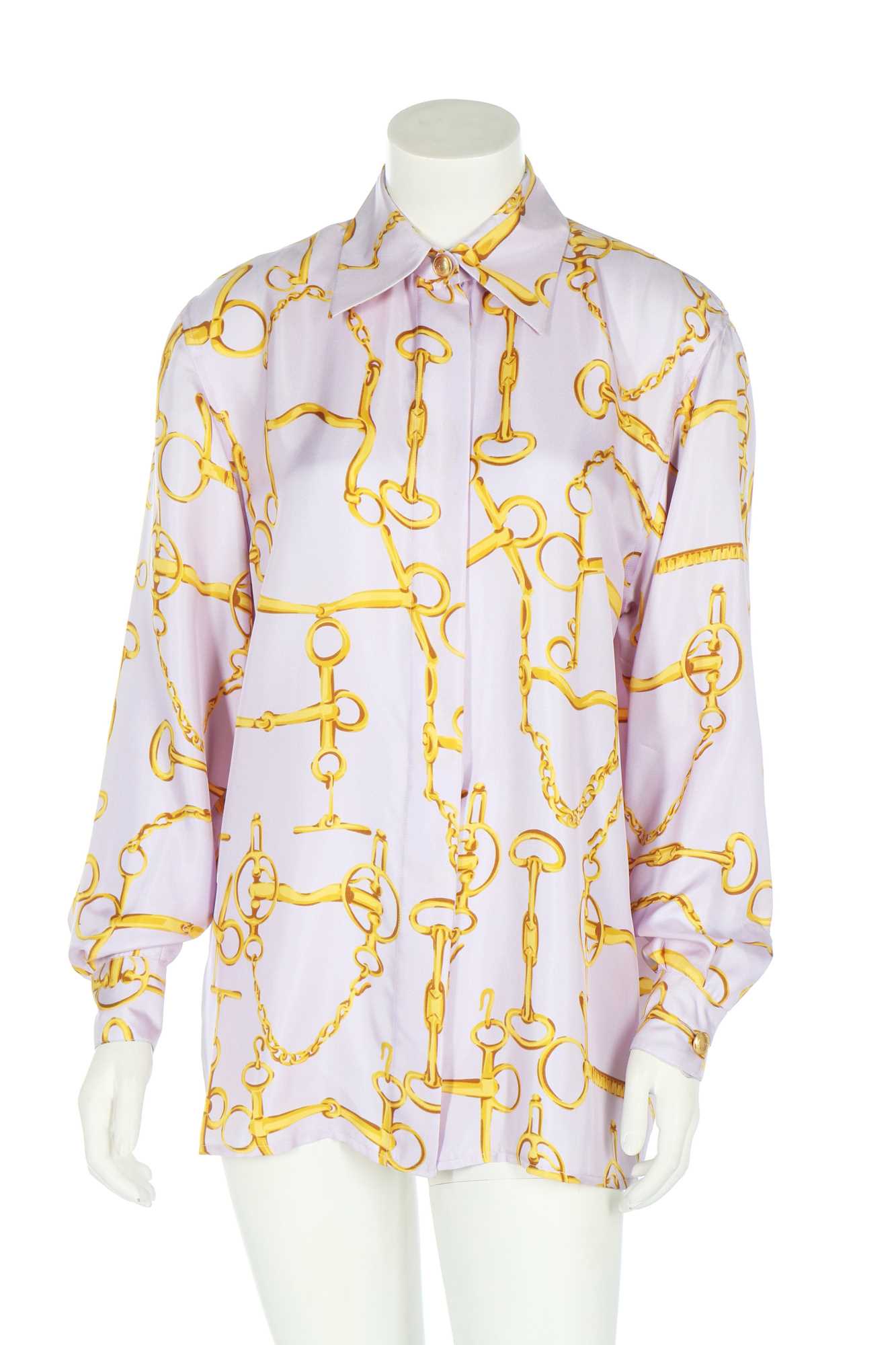 Lot 170 - A Gucci lilac silk shirt printed with