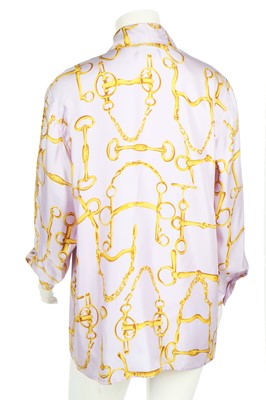 Lot 170 - A Gucci lilac silk shirt printed with horse-bit repeats, 1990s