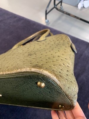 Lot 1 - An Hermès green ostrich leather Bolide, probably 1960s