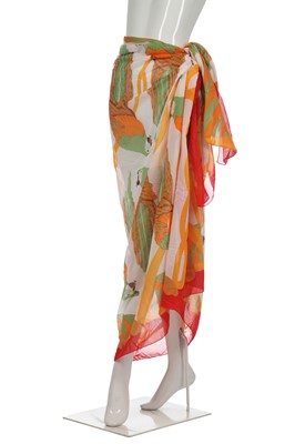 Lot 59 - An Hermès cotton sarong/shawl printed with large-scale parrots, 1980s-1990s