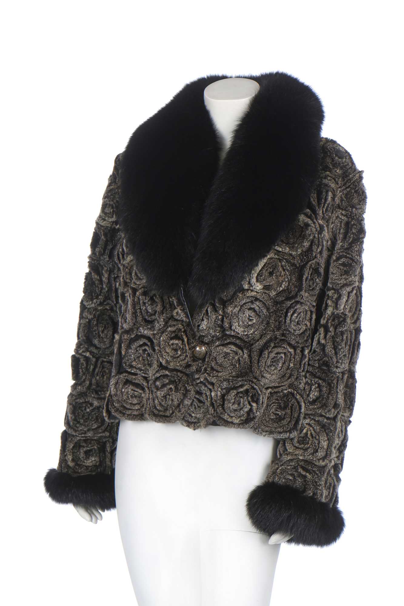 Lot 95 - A shaved rabbit fur jacket with fox fur collar and cuffs, modern