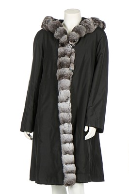 Lot 94 - A reversible evening coat of chinchilla and shaved black rabbit fur, modern