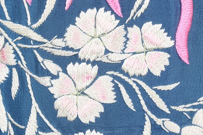 Lot 451 - A good Japanese embroidered blue silk kimono/robe, 1920s