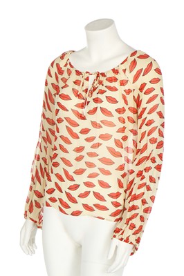 Lot 259 - A rare Yves Saint Laurent 'Lips' printed chiffon blouse, 1971