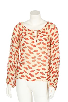 Lot 259 - A rare Yves Saint Laurent 'Lips' printed chiffon blouse, 1971