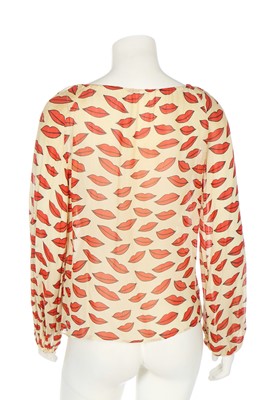 Lot 259 - A rare Yves Saint Laurent 'Lips' printed chiffon blouse, 1971