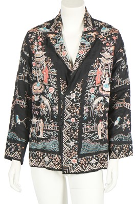 Lot 364 - An embroidered black rayon jacket, Chinese for the European market, 1920s