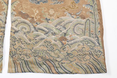 Lot 473 - A brocaded satin dragon robe, jifu, Chinese, Qing dynasty, second half of the 18th century