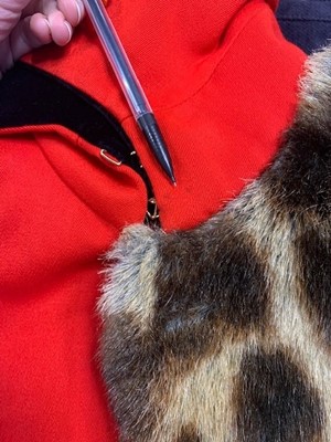 Lot 388 - A Vivienne Westwood fox fur and scarlet wool 'hunt' jacket, 'Dressing Up' collection, Autumn-Winter 1991-92