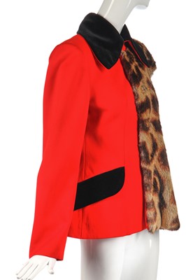 Lot 388 - A Vivienne Westwood fox fur and scarlet wool 'hunt' jacket, 'Dressing Up' collection, Autumn-Winter 1991-92